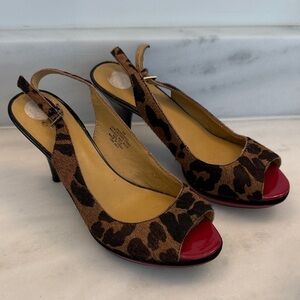 Nine West Brown Leopard Print Slingback Heels